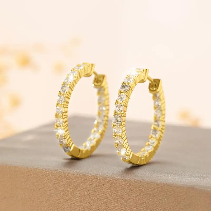 Silver Plated Full Paved CZ Hoop Earrings, Sparkling in & Out Crystal Huggie Hoops for Women