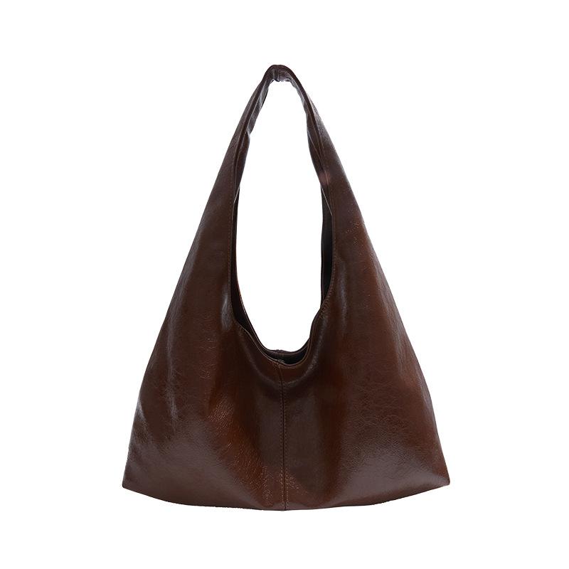 Retro commuter oil surface bag women's 2025 new casual simple design tote bag large capacity underarm women's bag