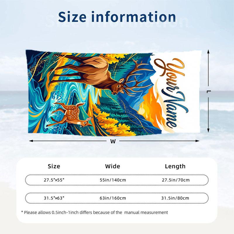 Deer Theme Beach Towel Personalized Custom Name & Text Soft Quick Dry Beach Towel for Swimming Travel