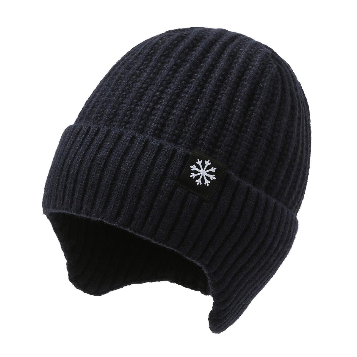 

Winter Wool Cap Outdoor Warm Velvet Thick Knitted Cap Men Cold Ear Protection Cap темно-синього кольору