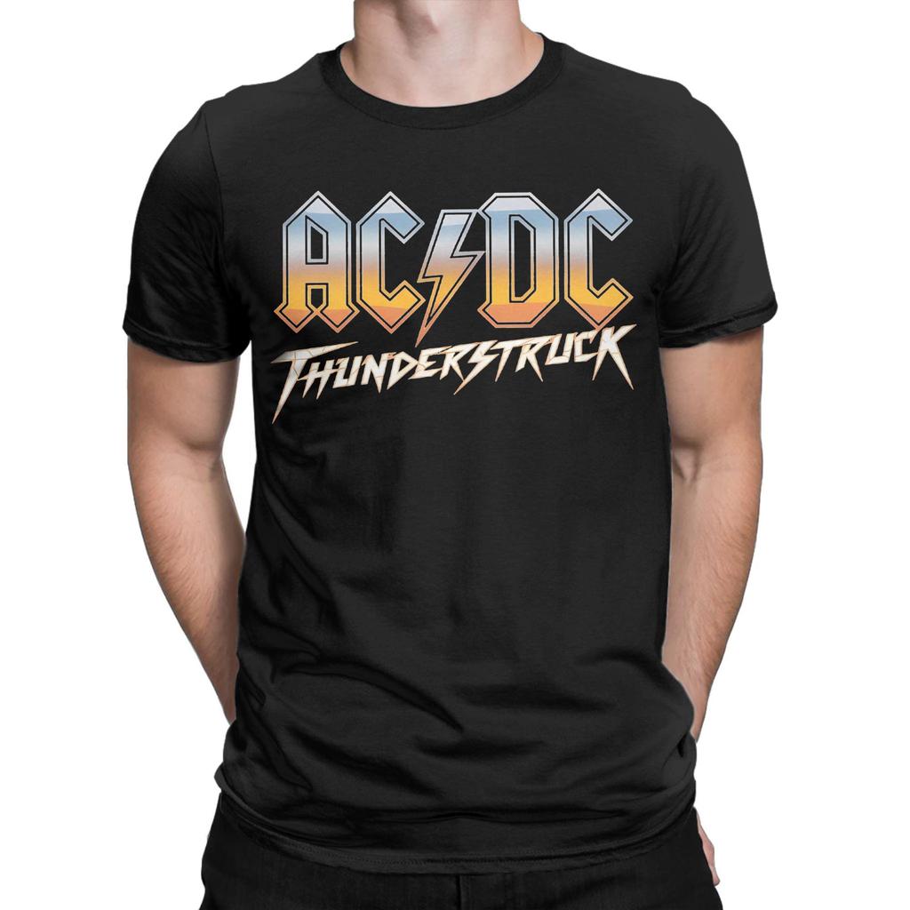 THUNDERSTRUCK AC/DC T-Shirts für Herren, Baumwolle, Vintage-T-Shirts, Rundhalsausschnitt, Kurzarm-Tops, Übergrößen