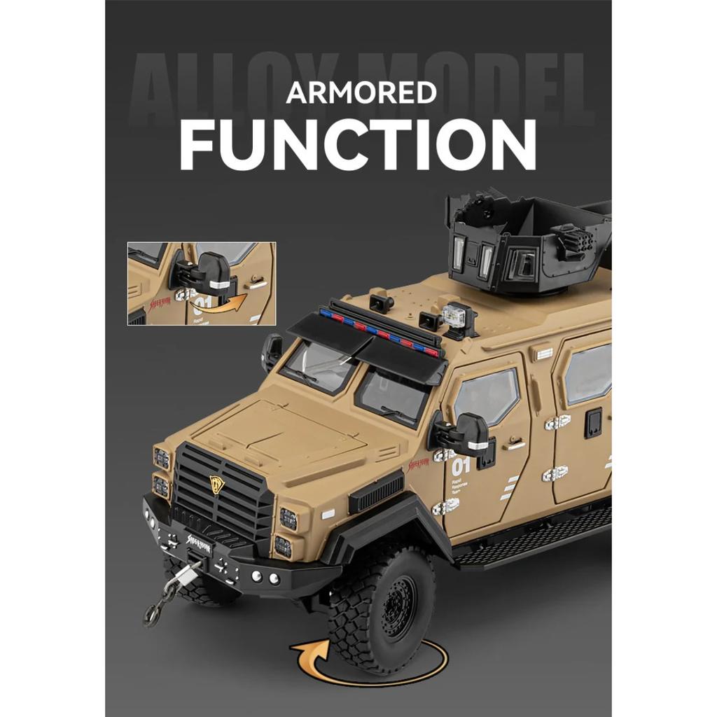 1/24 Lega Spada Tigre dai Denti a Sciabola Modello di Auto Antideflagrante Diecast Veicoli Blindati Off-road della Polizia Modello di Auto Suono Luce Giocattolo Regalo