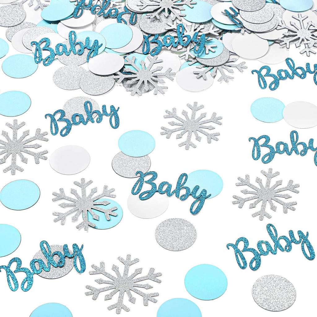 Civaner 300 Pcs Glitter Snowflake Confetti Decorations Baby Its Cold Outside Baby Shower Decor Glitter Blue Silver Snowflake Dots Confetti