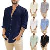 Chemises Décontractées Homme Printemps Été Design Coton Lin Couleur Manches Longues Chemises Amples