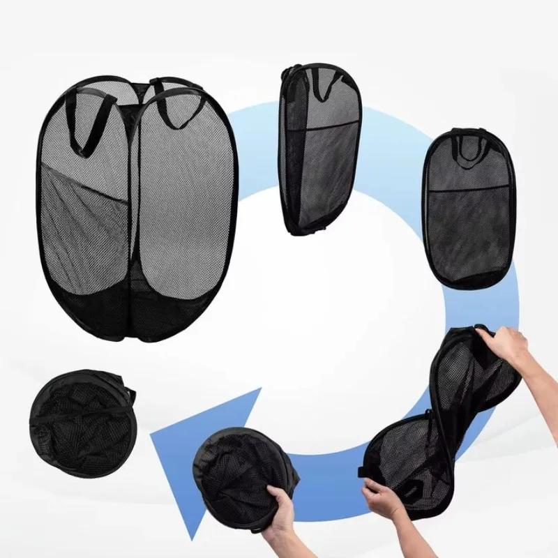 Folding Dirty Laundry Sorting Basket Washing Frame Bathroom Cloth Mesh Storage Bag Frame Bucket Laundry Organizers Storage Pouch