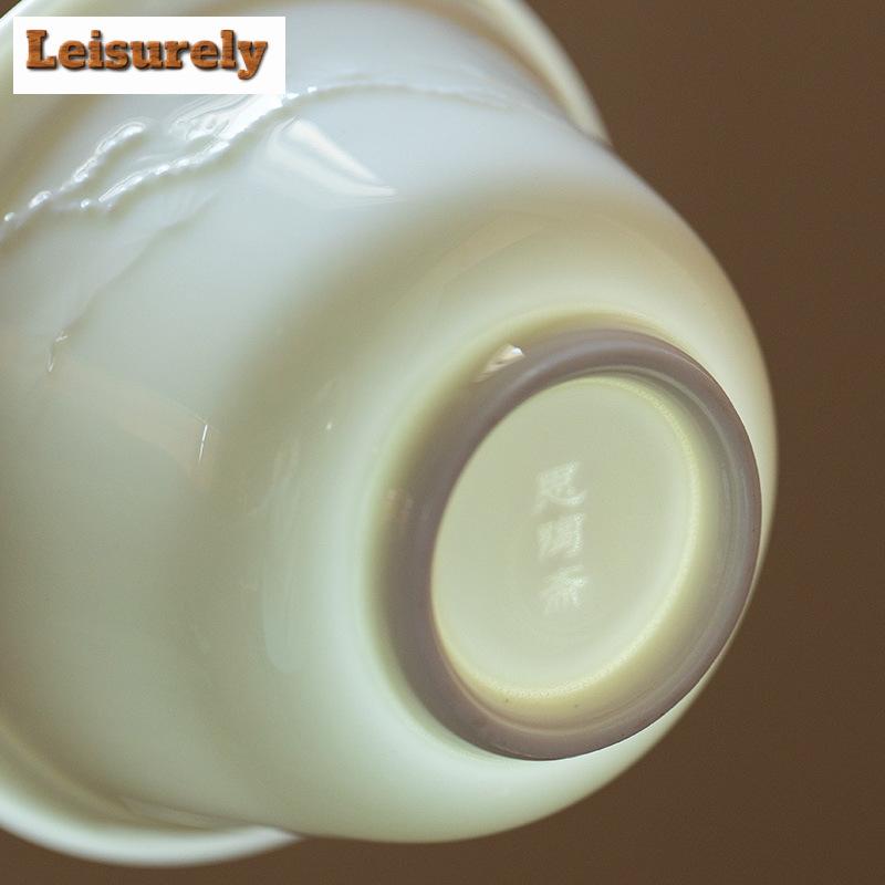 120ml ručně vyráběná reliéfní bambusová gaiwan starověká bílá porcelánová čajová mísa domácí čajový obal na misku čajová souprava řemeslné vybavení