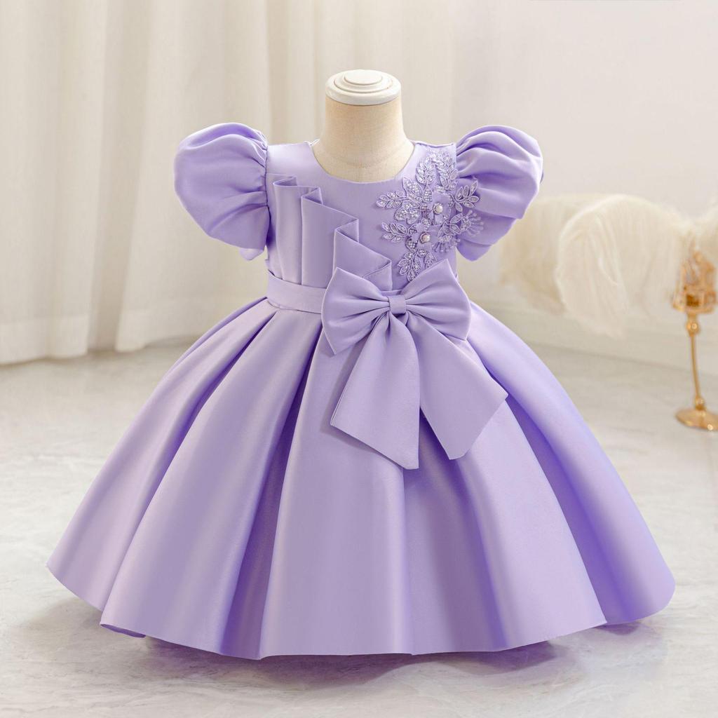 2025 Baby & Toddler Bow Puff Sleeve Birthday Party Princess Dress