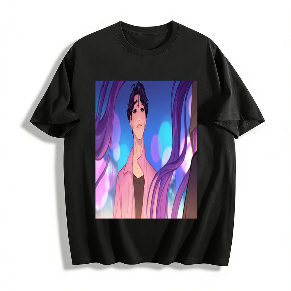 

Korean Style Atmosphere Pink Shirt Handsome Guy Print T-shirt Street Trendy Anime Style Loose Casual Top For Men And Women Pure cotton T-shirt 6XL
