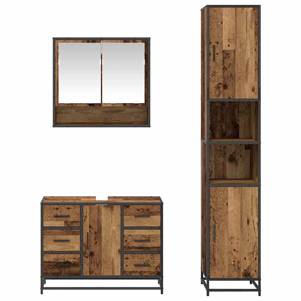 Bathroom Furniture Set with Drawers 3 pcs Reclaimed Wood Effect Particleboard