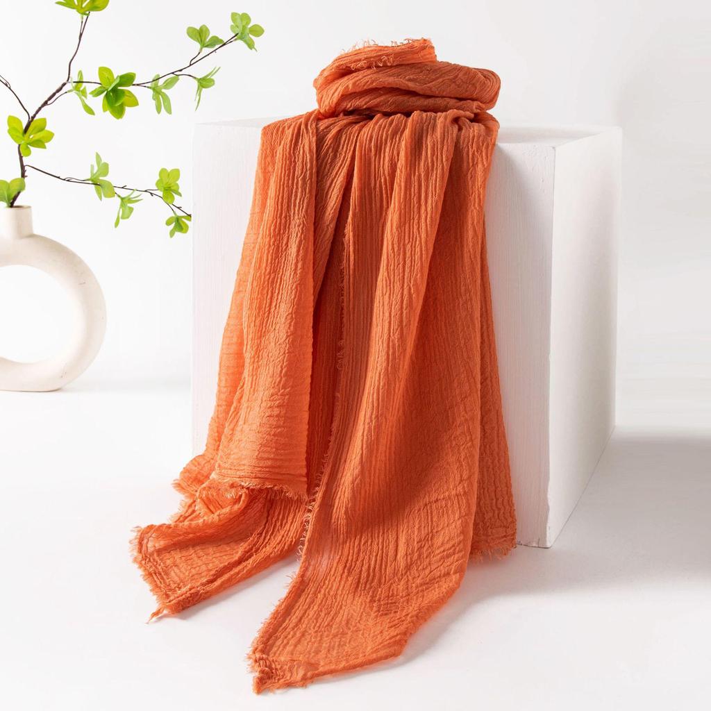 Spring & Summer Lightweight Sunscreen Shawl: Imitation Cotton-Linen, High-End Silk Gauze Scarf, Solid Color for Women