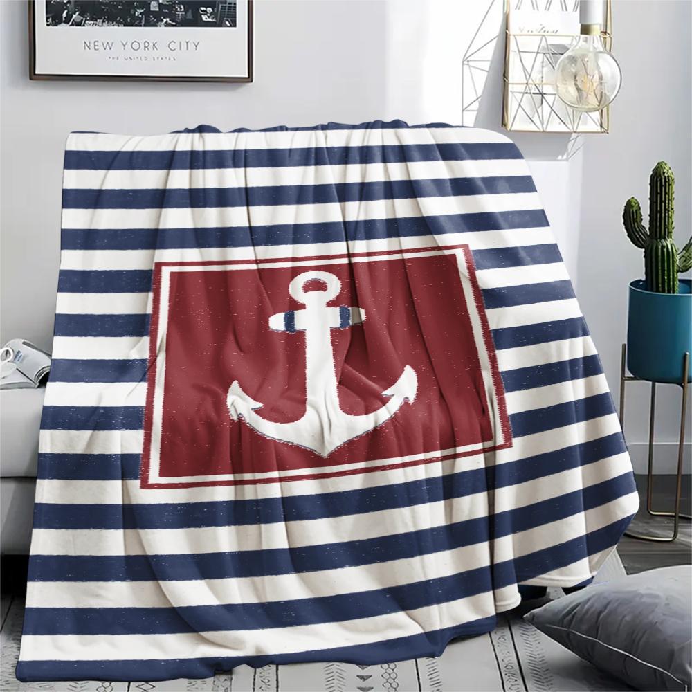 1Pc Nautical Theme Print Flannel Blanket, High quality Comfortable for All Seasons, Home Decor, Warmth and Comfort, Perfect for Christmas Gifts