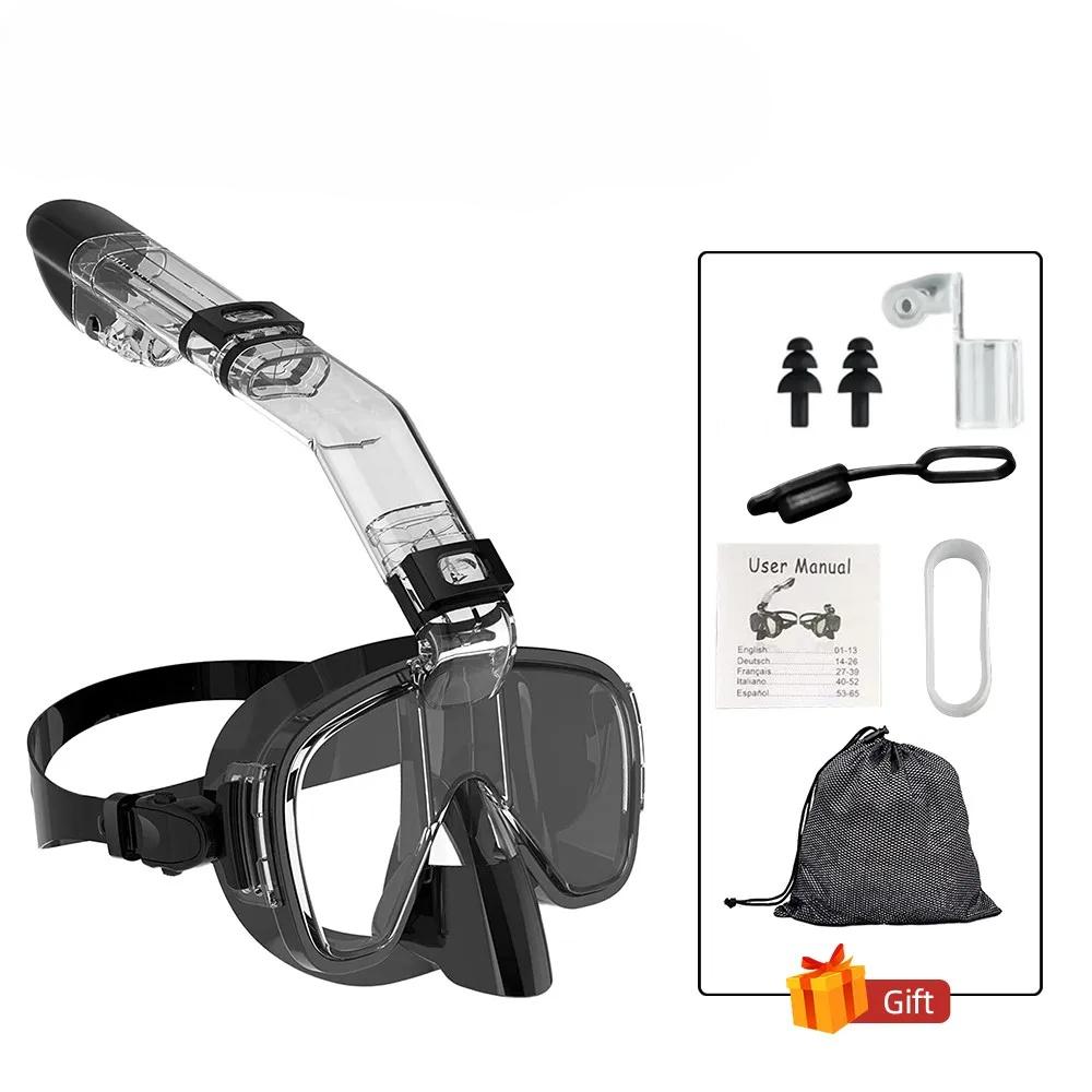 Snorkel and Diving Mask Foldable Anti-Fog Diving Mask Set with Full Dry Top System Adults Diving Goggles Diving Camera Support