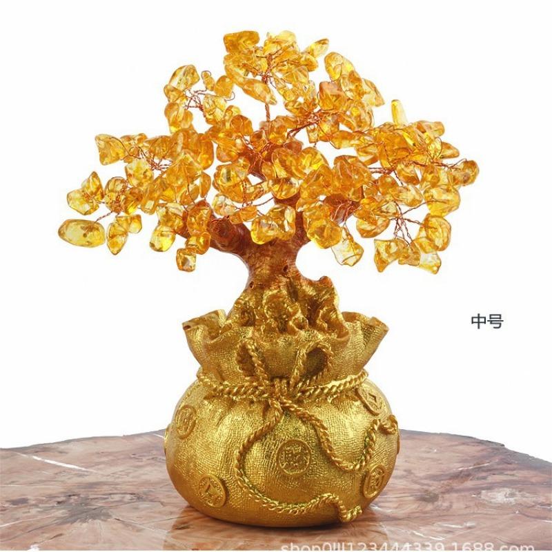 Crystal Tree Crystal Ornaments Money Bag Tree Home Craft Resin Money Bag Gift Wholesale Crystal Ornaments New Year Decoration