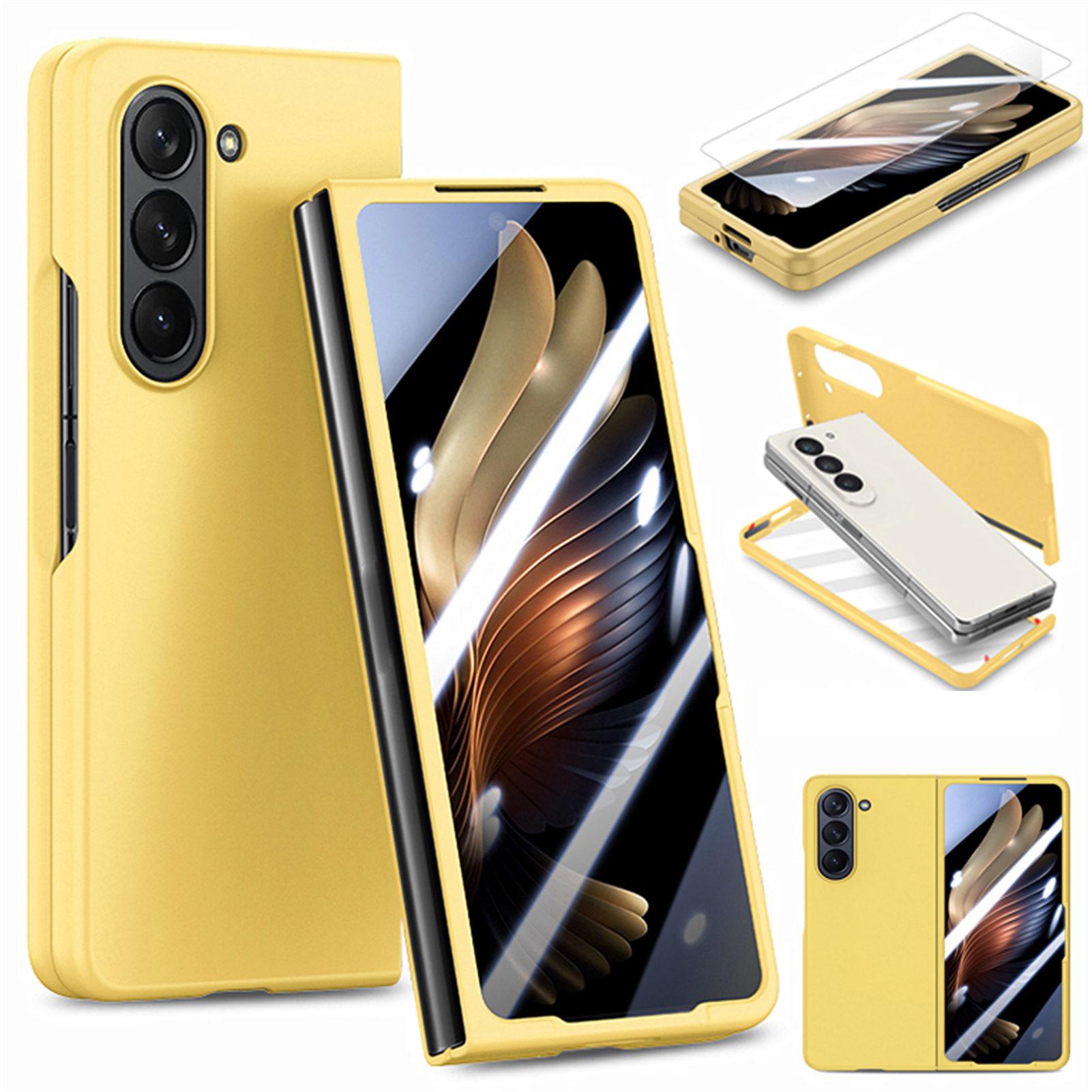 

For Samsung Galaxy Z Fold6 5G Case Rubberized PC Phone Cover with Tempered Glass Film Yellow