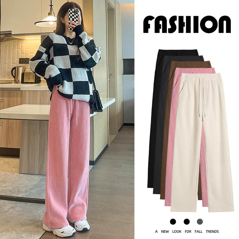 Autumn WInter Women's Corduroy High Waist Thickened Velvet Loose Casual Pants Women Plush Wide Leg Pants