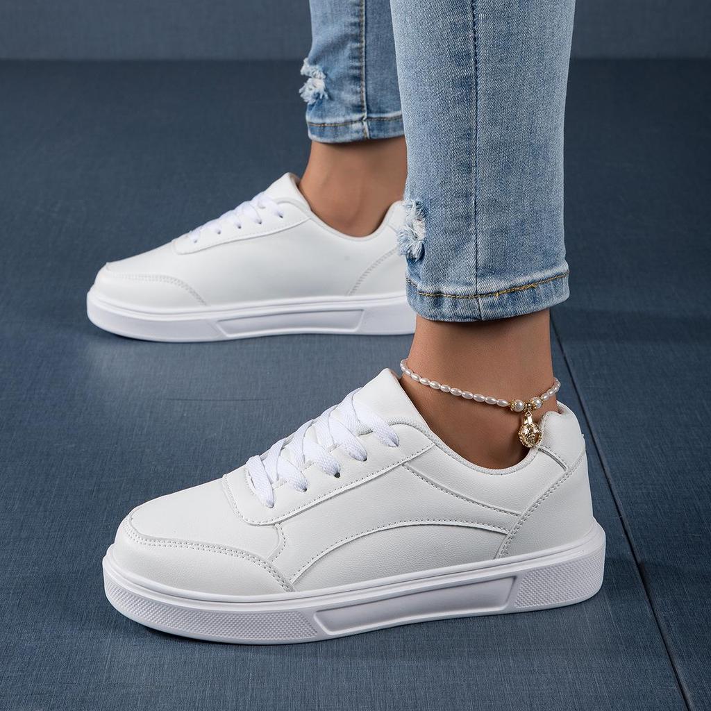 2025 Summer Women's White Platform Sneakers - Versatile Sporty Flats for Students