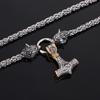 Viking Wolf and Valkhnut Men's Necklace - 201 Stainless Steel and Titanium Alloy, Norse Mythology Jewelry, Wolf Head Design