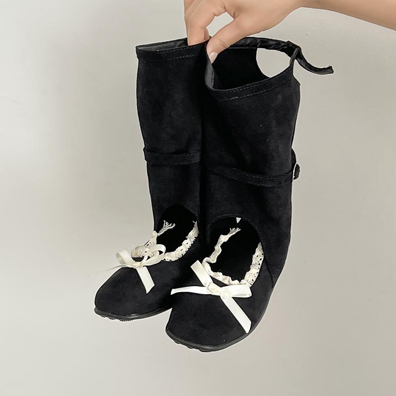 Fashion Cutout Cool Boots Women 2025 New Retro Sweet Round Head Bow Skinny Boots