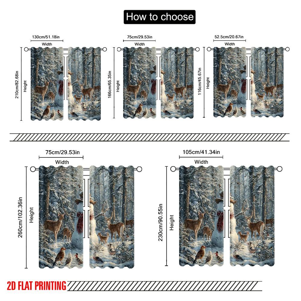 2pcs,2D Plane Printing Pattern Curtains Snowman & Reindeer Polyester (without Rod) Decorations For Home for Bedroom, Living Room