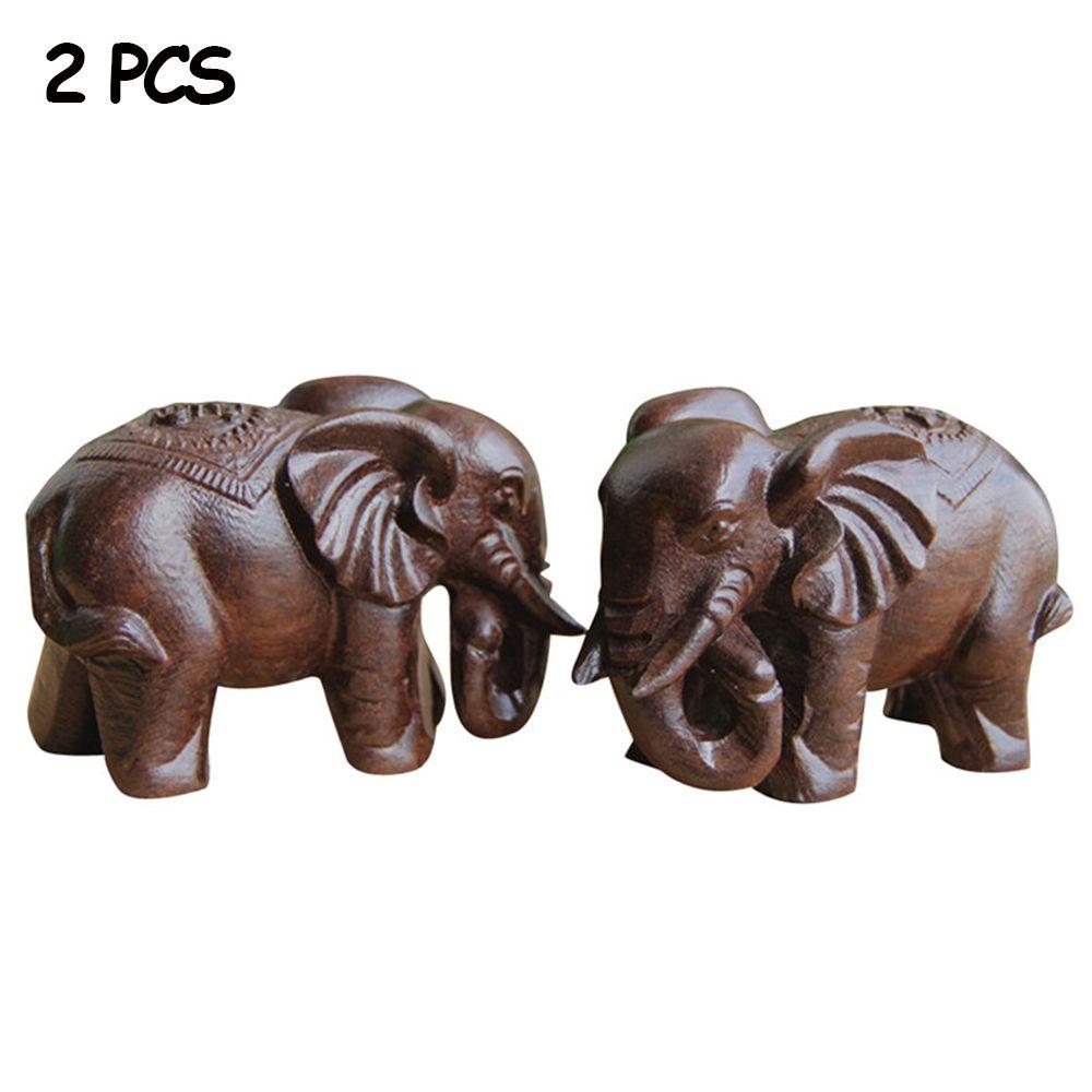 1/2 PCS Carved Home Decor Fairy Garden Animal Figurines Miniature Craft Elephant Statue Natural Wood