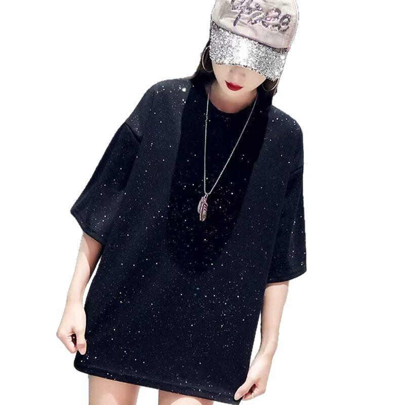 Summer 2025 Starry Sky Baby's Breath Sequin Loose T-Shirt