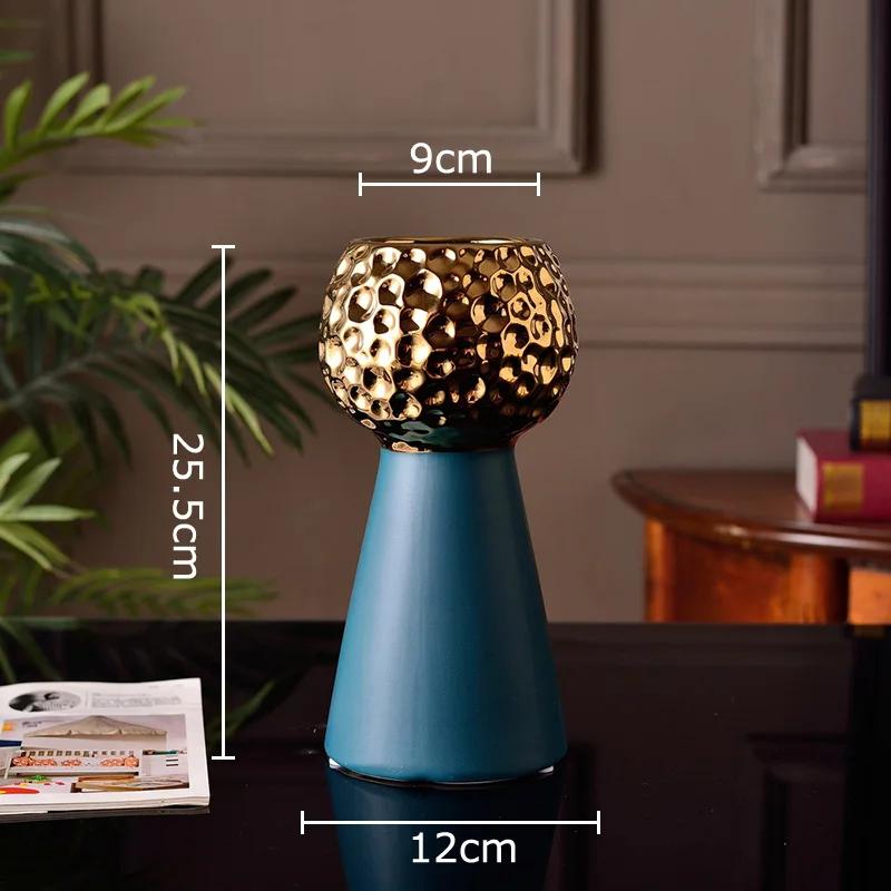 Gold-plated Hammer Pattern Ceramic Vase Creative Plant Pots Table Decoration Flower Arrangement Floral Vase Room Aesthetic Decor