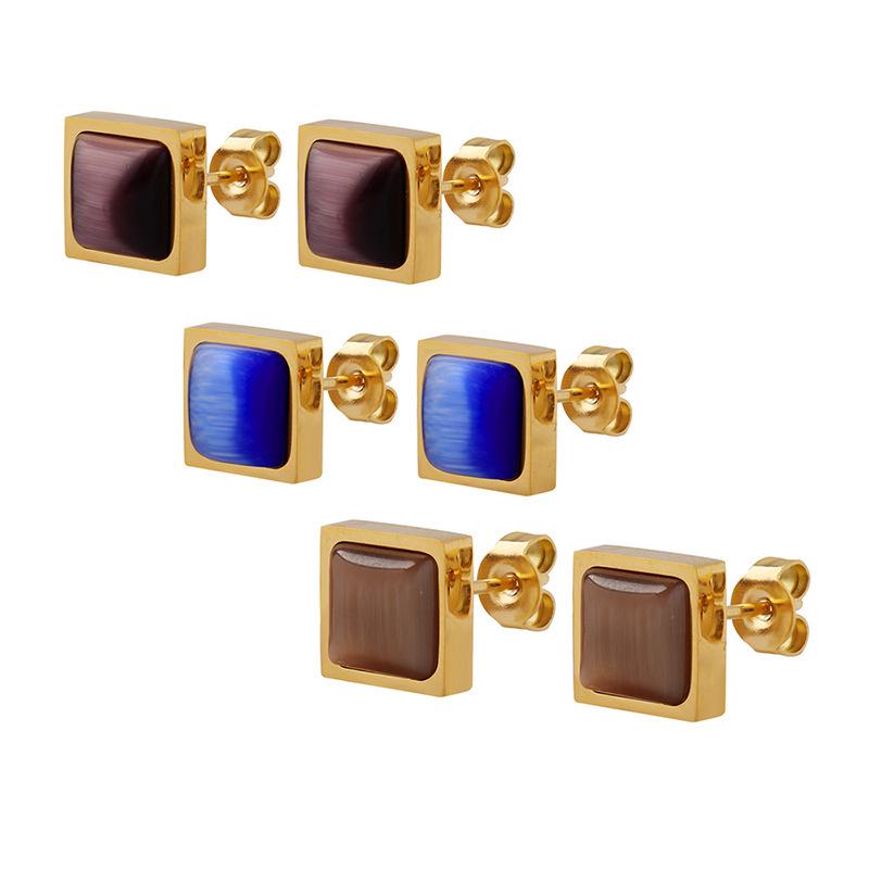 Gold-Plated Tiger's Eye & Cat's Eye Three-Color Earrings: Retro European & American Niche Style