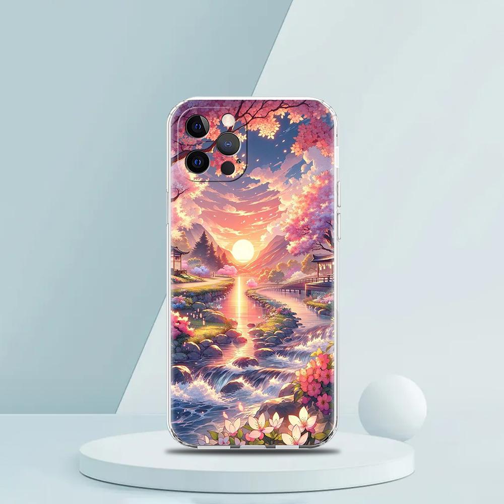 

Pink Spring Cherry Blossoms Phone Case for iPhone 16 15 14 13 12 Pro Max 11 Pro Max 7 8 Plus XS XR Max Transparent Soft Shell iPhone 12