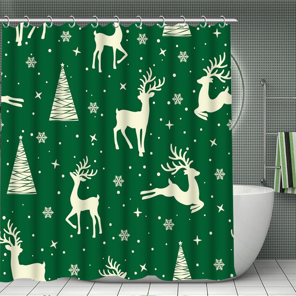 Christmas Tree Decorative Shower Curtain Bathroom Set - Machine Washable, With 12 Hooks, Including Toilet Seat Cover And Bathtub