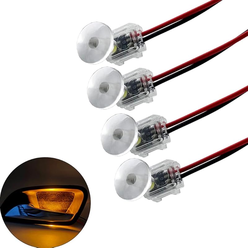 4pcs Red Car Door Light,Flush Mount 12V LED Light for Bumper Grille Cars Interior Dash Ambient Lighting Motorcycle Door Bowl Lamp LED Indicator Light Amber 4pcs