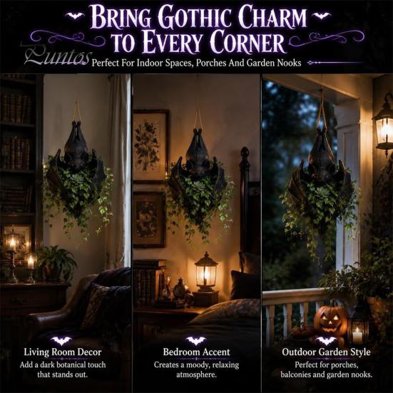Resin Bat Succulents Pot Hanging Plant Pot, Gothic Planter, Halloween Style Container for Trailing Vines, Artificial Plants, Indoor Outdoor