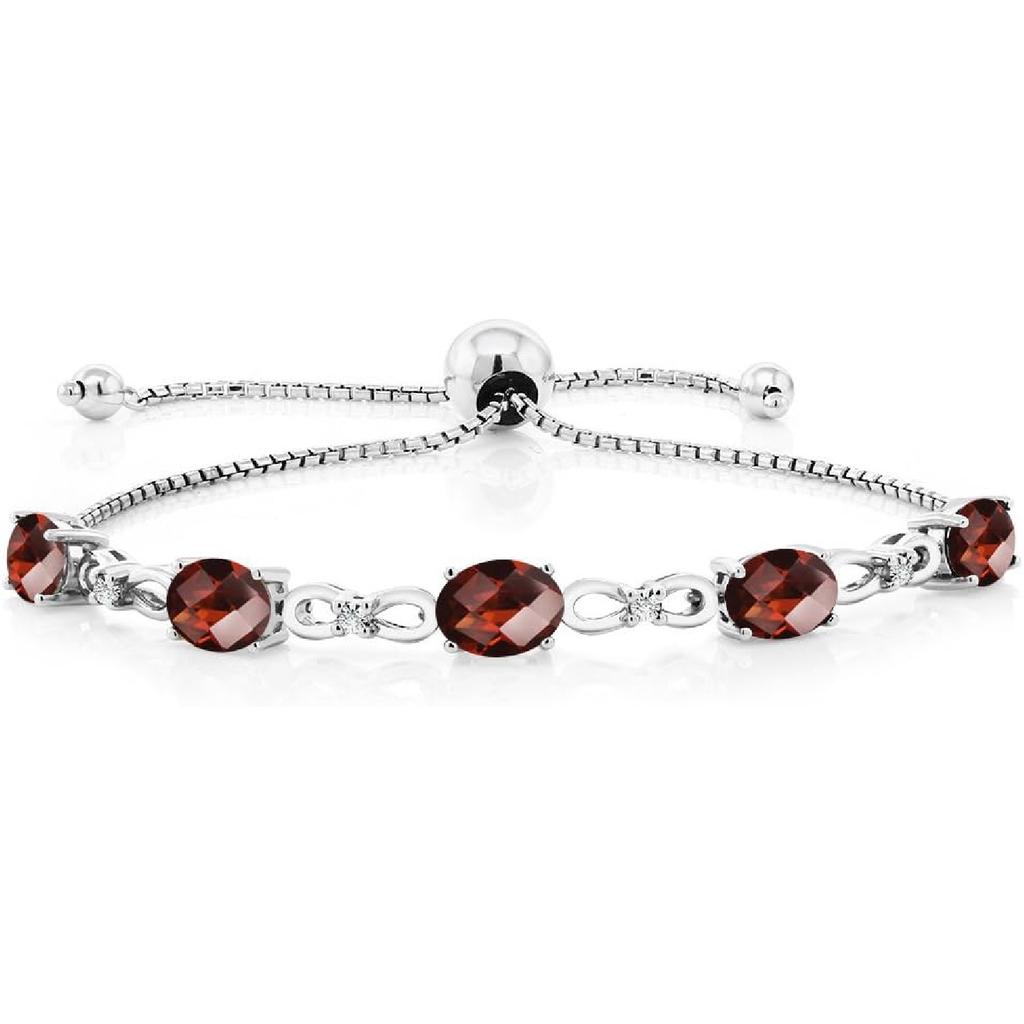 Gem Stone King 3-6 Cttw Gemstone Birthstone and Accent Lab Grown Diamond Tennis Bracelet For Women | 925 Sterling Silver | 7X5MM Oval | Adjustable