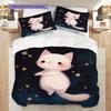 White Cat Pattern Bedding Quilt Set Quilt Cover Pillowcase Home Decoration Birthday Gift (1 * Duvet Cover + 2 * Pillowcase, Without Core)
