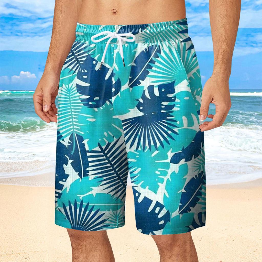Summer 3D Tropical Plants Flower Print Shorts Fashionable Casual Beach Men's Shorts
