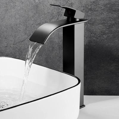 Black Waterfall Bathroom Faucet Basin Vanity Vessel Sinks Mixer Tap Cold And Hot Water Tap Single Hole Bath Sink Faucets Crane