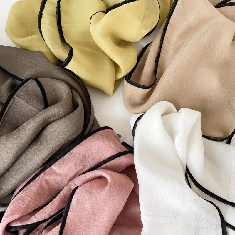 Solid Color Small Scarf for Women Korean Style Versatile Thin Narrow Long Scarf with Hairband Temperament Streamer Scarf