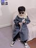 Boys' Korean Style Mid-Length Trench Coat - Stylish Spring/Autumn Double-Faced Wool Outerwear with Turn-Down Collar.