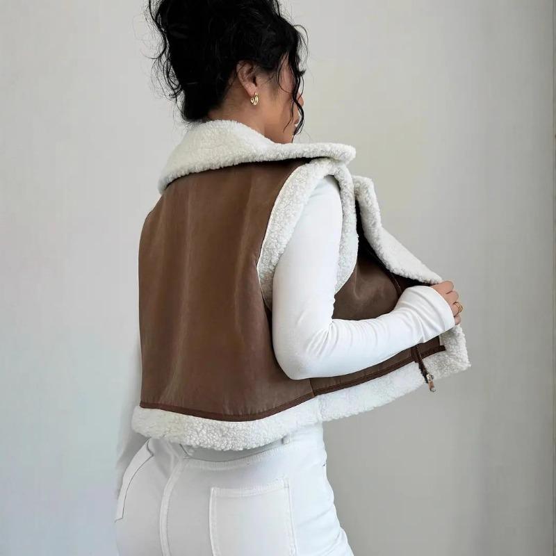 Fur Integrated Lamb Wool Vest for Women, Autumn and Winter Light Vest, Locomotive Suit for Women