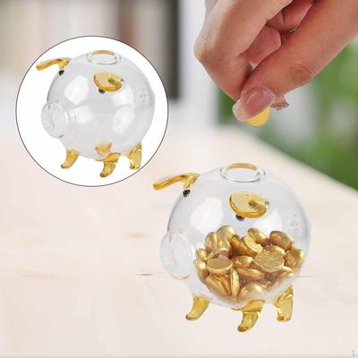 Glass Pig Piggy Bank Desk Organizer Money Saving Box Jar for Shower Bedroom