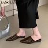 Designer 2025 Spring Pointed Toe Women Mule Slippers Female  Slip On Shoes Ladies Casual Loafers Flats Heel Slides Sandals Mujer