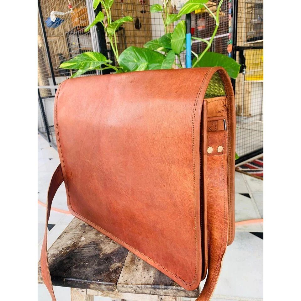 Risky Leather Messenger Real Satchel Bag Genuine Laptop Brown Briefcase New