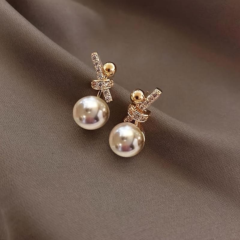 

Knotted Faux Pearl Earrings, Small & Exquisite with Synthetic Gemstone Geometric Accent, Easy Sweet Jewelry for Women, 1 Pair шампанського