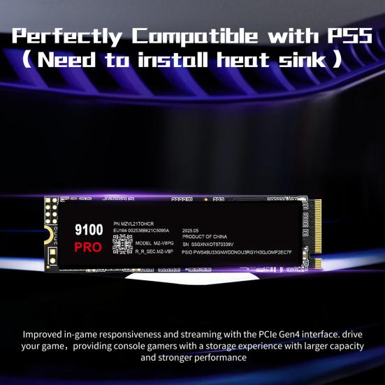 9100 PRO M.2 SSD PCIe 4.0 NVMe TLC SSD High Transfer Speed 1TB/2TB/4TB Internal Solid State Drive for Gamer Technician
