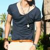 Men T-shirt Large V Neck Thin Solid Color Slim Fit Soft Short Sleeves Mid
