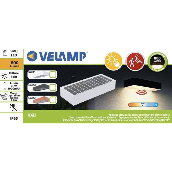 Applique Murale LED Solaire - VELAMP - 800 Lumens - Détecteur De Mouvement - IP65 - Blanc