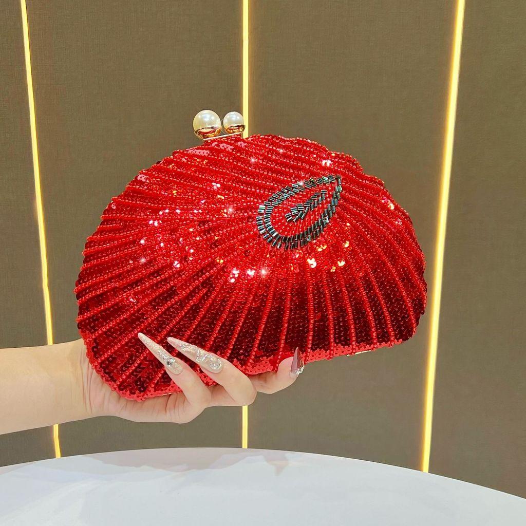 Handbag Pearl Embellished Clutch With Shell Appearance Design For Evening Party Dress