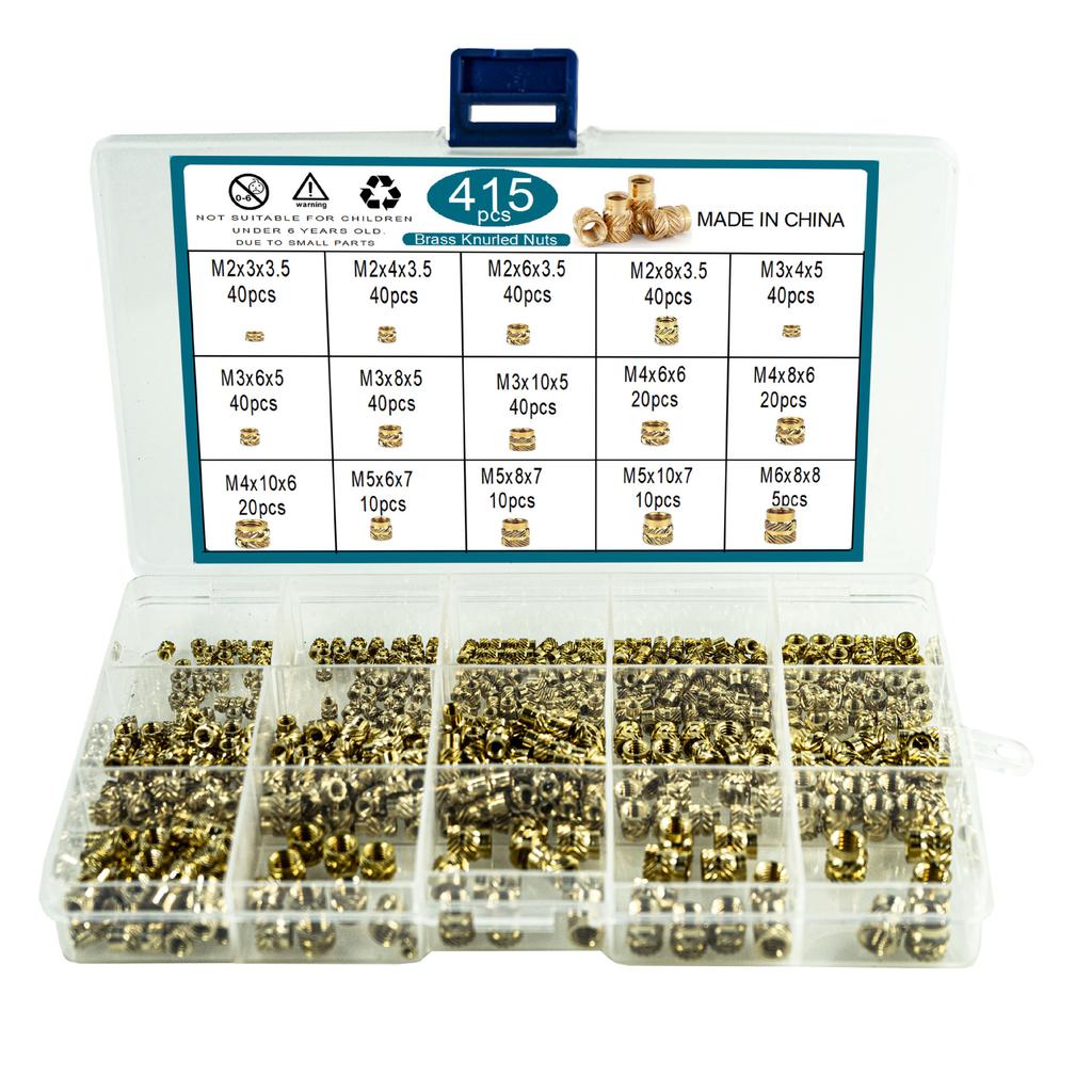 415 Stück Tuba Einlege-Heißschmelzmutter-Set M2M3-M6 Doppelköper Tuba Spritzguss-Heißschmelzmutter-Box