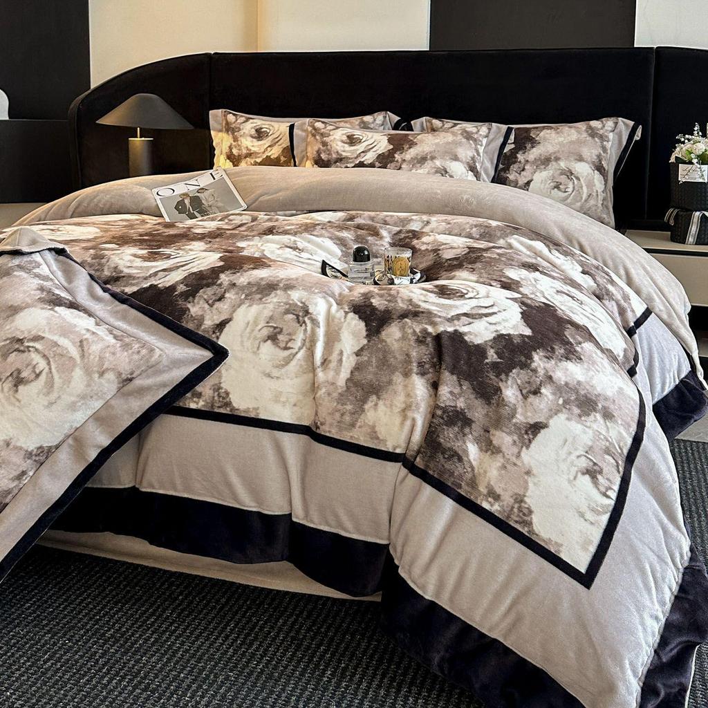 G5Z Französisches Retro Luxus Warmes Koralle Bettwäscheset - 4 Teile (Doppelseitige Bettwäsche & Bettbezug)