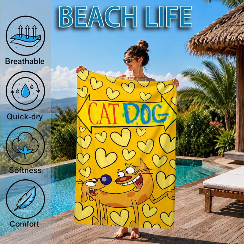 Cat Dog Adventure Beach Towel, Microfiber Beach Towel, Perfect For Pool, Beach, Travel, Home Decor Beach Party Fan Gifts