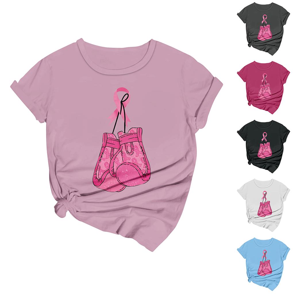 Women's Casual Halloween Breast Print T-Shirt Round Neck Pullover Short Sleeve Top